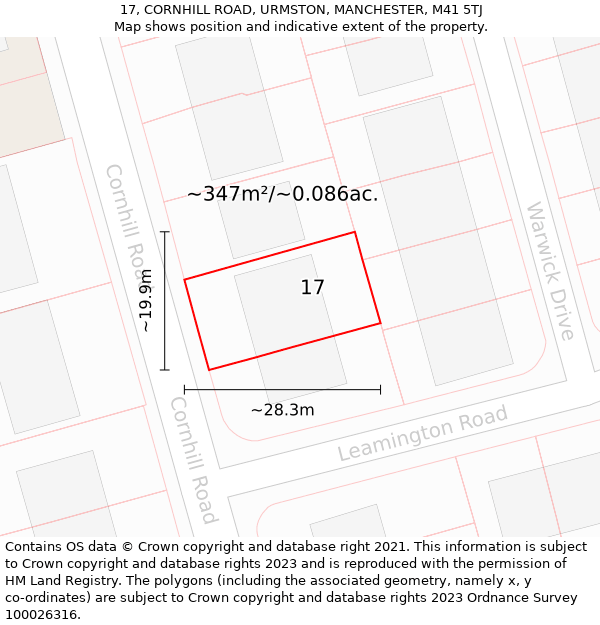 17, CORNHILL ROAD, URMSTON, MANCHESTER, M41 5TJ: Plot and title map