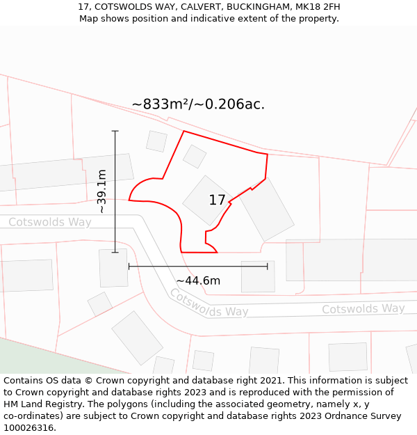 17, COTSWOLDS WAY, CALVERT, BUCKINGHAM, MK18 2FH: Plot and title map