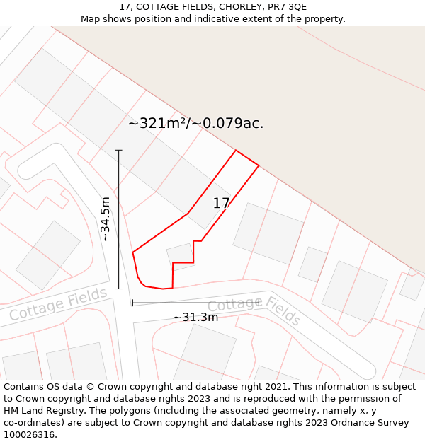 17, COTTAGE FIELDS, CHORLEY, PR7 3QE: Plot and title map