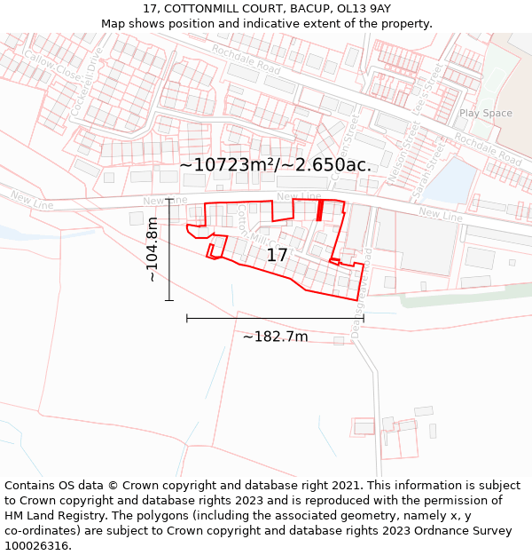 17, COTTONMILL COURT, BACUP, OL13 9AY: Plot and title map