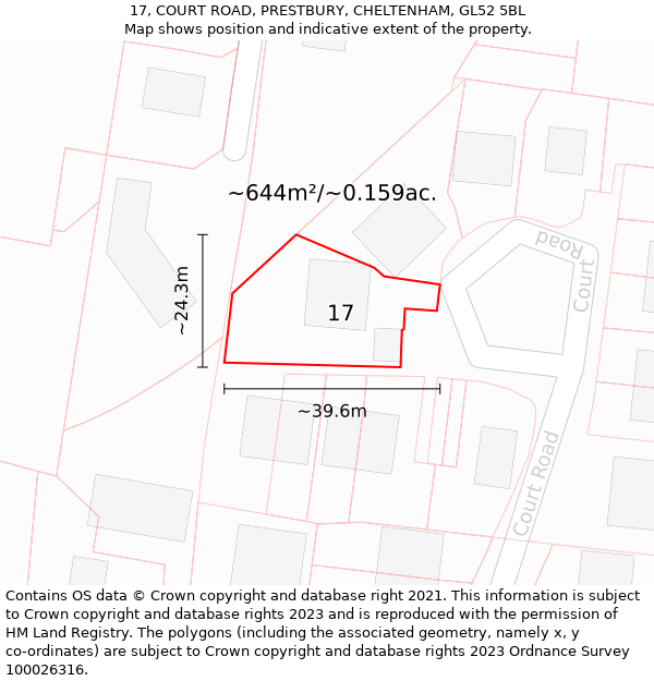 17, COURT ROAD, PRESTBURY, CHELTENHAM, GL52 5BL: Plot and title map