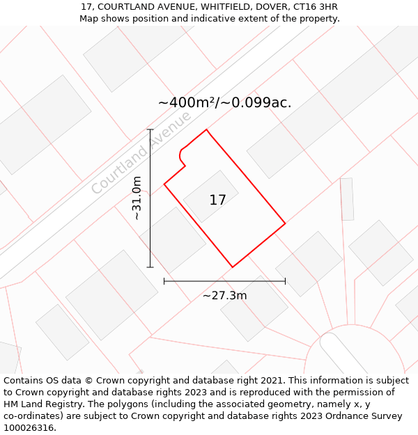 17, COURTLAND AVENUE, WHITFIELD, DOVER, CT16 3HR: Plot and title map