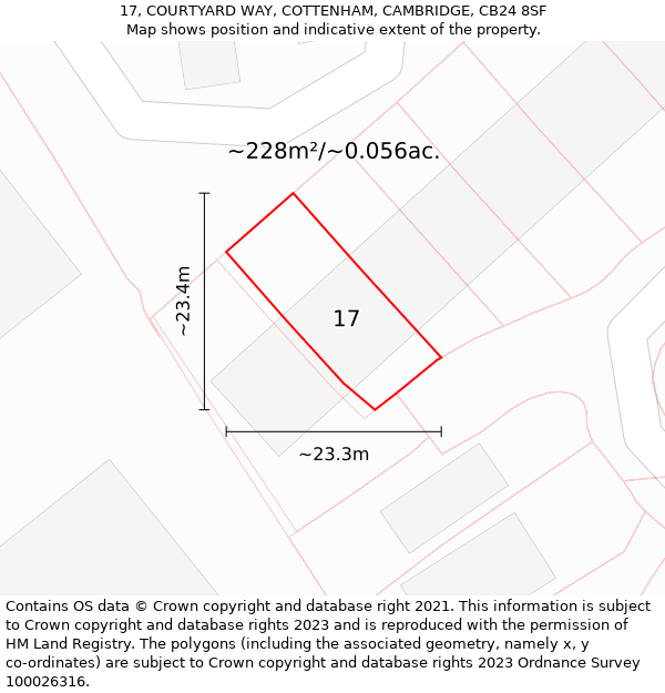 17, COURTYARD WAY, COTTENHAM, CAMBRIDGE, CB24 8SF: Plot and title map