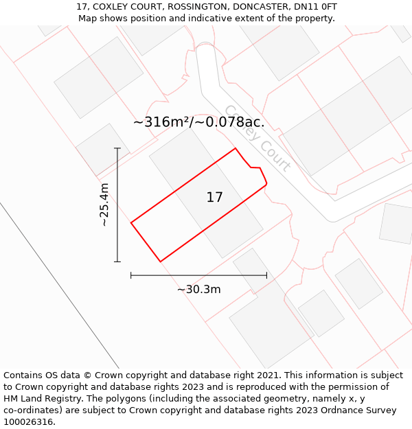 17, COXLEY COURT, ROSSINGTON, DONCASTER, DN11 0FT: Plot and title map