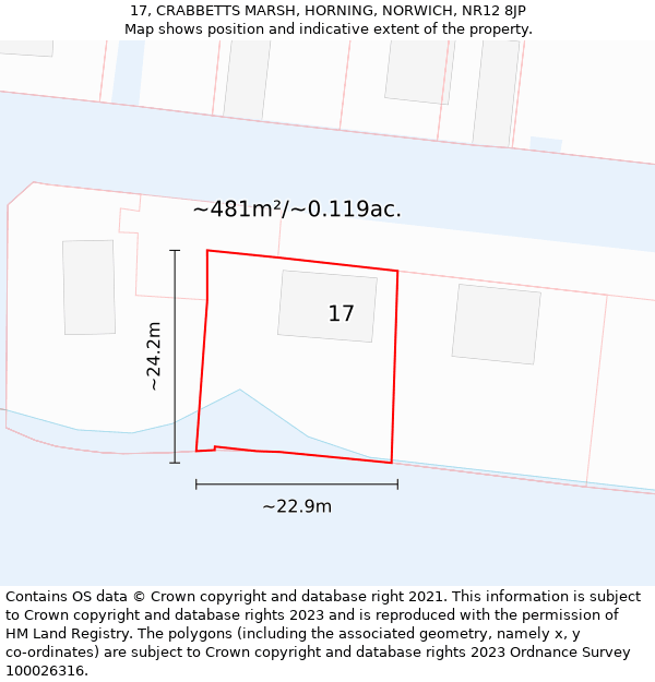 17, CRABBETTS MARSH, HORNING, NORWICH, NR12 8JP: Plot and title map