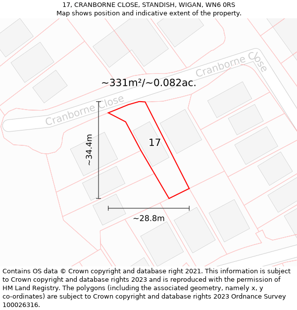 17, CRANBORNE CLOSE, STANDISH, WIGAN, WN6 0RS: Plot and title map