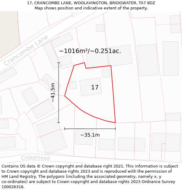 17, CRANCOMBE LANE, WOOLAVINGTON, BRIDGWATER, TA7 8DZ: Plot and title map