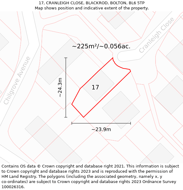 17, CRANLEIGH CLOSE, BLACKROD, BOLTON, BL6 5TP: Plot and title map