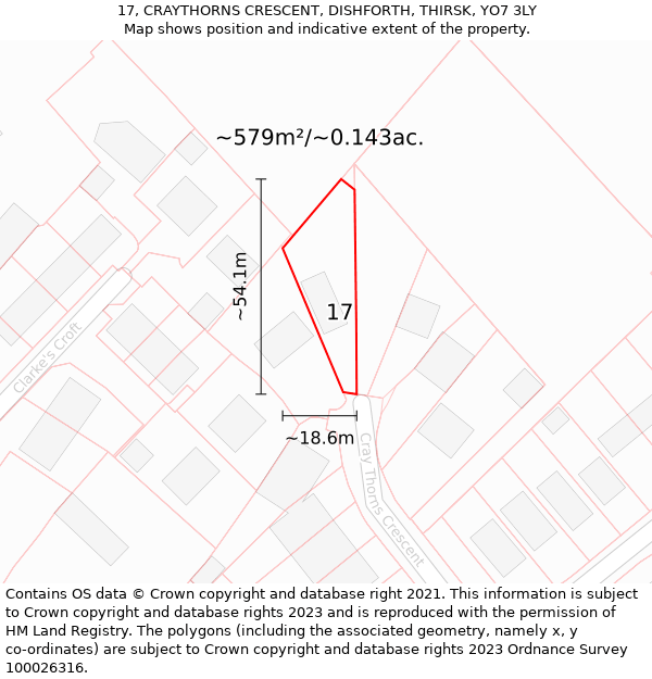 17, CRAYTHORNS CRESCENT, DISHFORTH, THIRSK, YO7 3LY: Plot and title map