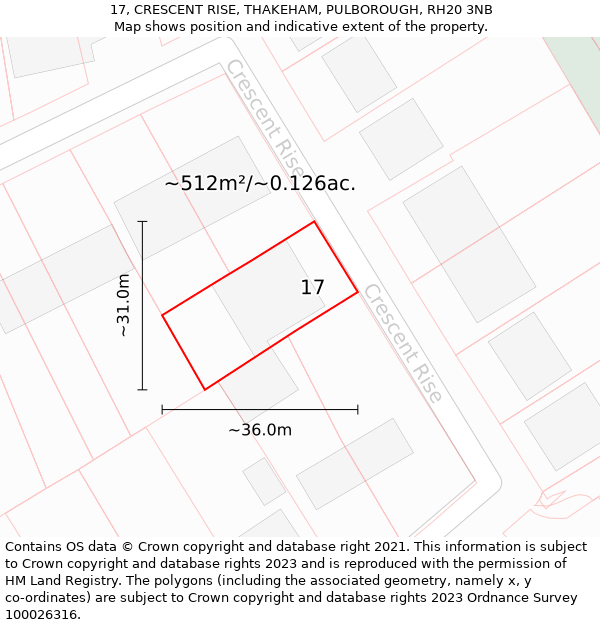 17, CRESCENT RISE, THAKEHAM, PULBOROUGH, RH20 3NB: Plot and title map