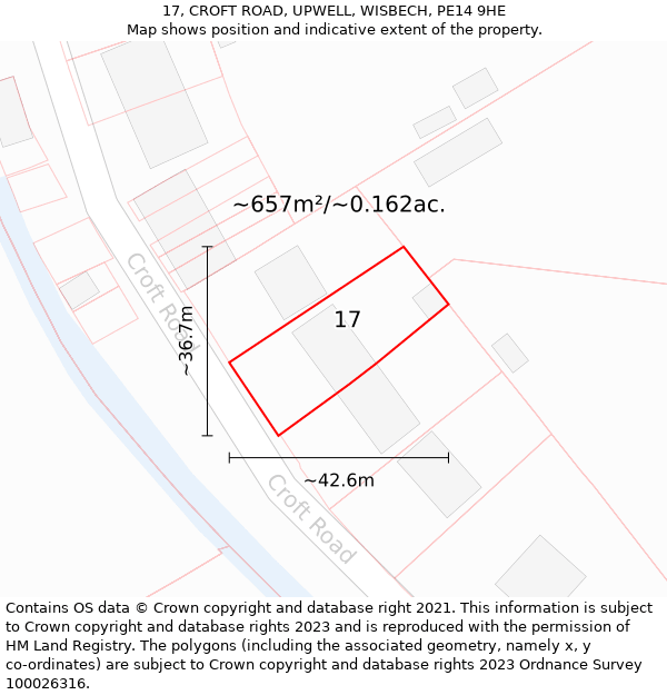 17, CROFT ROAD, UPWELL, WISBECH, PE14 9HE: Plot and title map