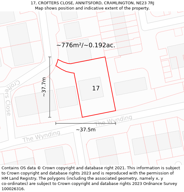 17, CROFTERS CLOSE, ANNITSFORD, CRAMLINGTON, NE23 7RJ: Plot and title map