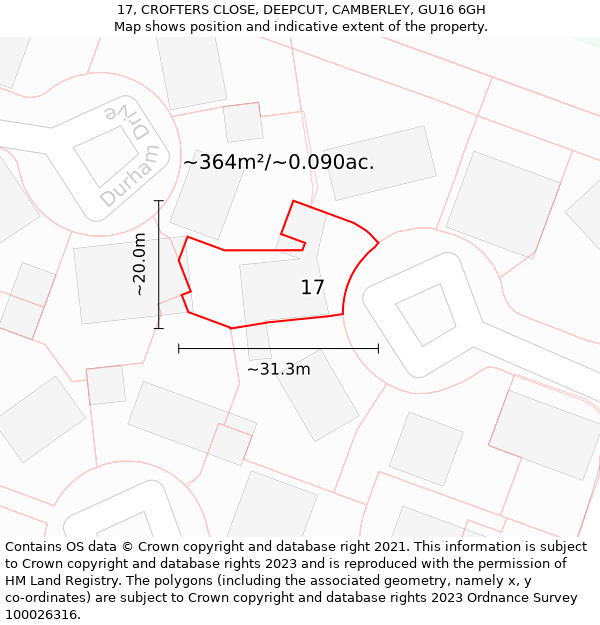 17, CROFTERS CLOSE, DEEPCUT, CAMBERLEY, GU16 6GH: Plot and title map