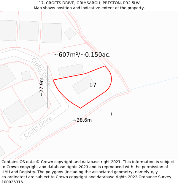 17, CROFTS DRIVE, GRIMSARGH, PRESTON, PR2 5LW: Plot and title map