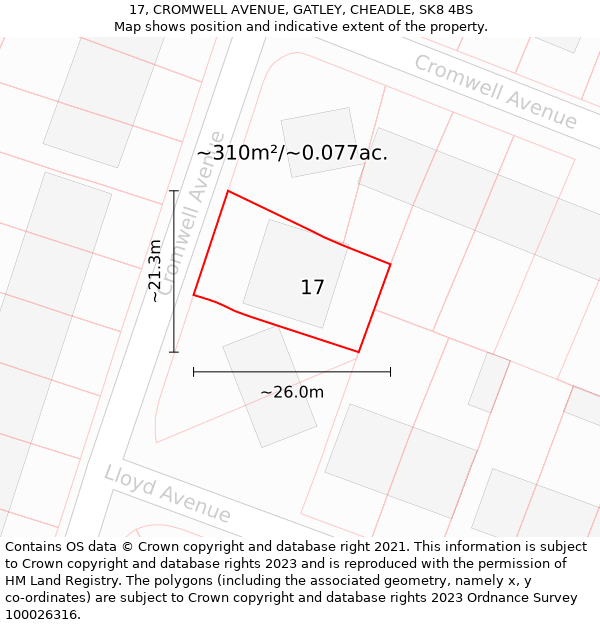 17, CROMWELL AVENUE, GATLEY, CHEADLE, SK8 4BS: Plot and title map