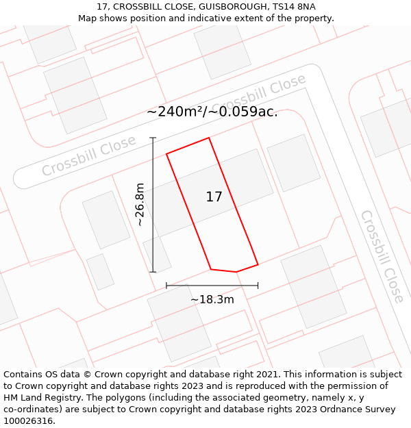 17, CROSSBILL CLOSE, GUISBOROUGH, TS14 8NA: Plot and title map