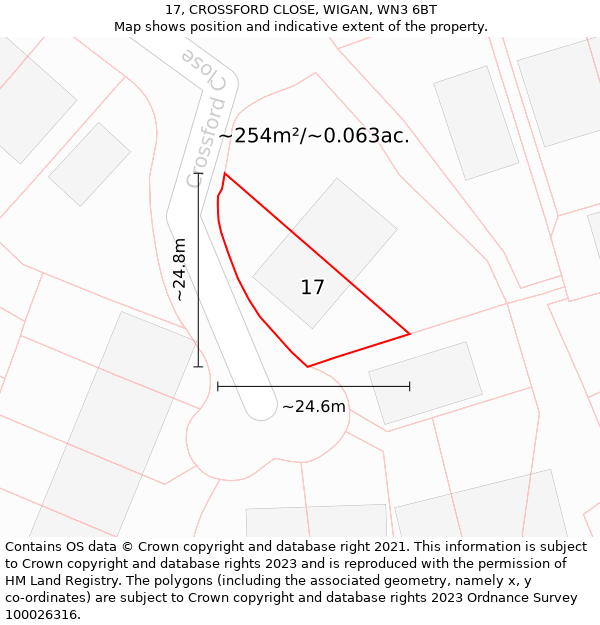 17, CROSSFORD CLOSE, WIGAN, WN3 6BT: Plot and title map