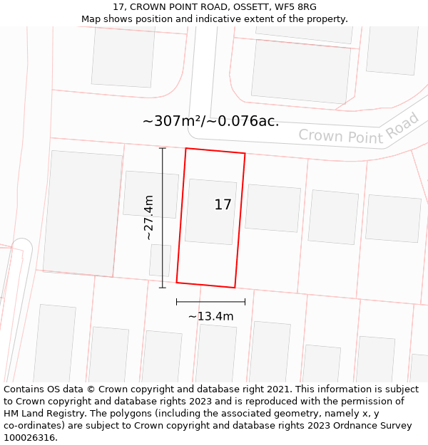 17, CROWN POINT ROAD, OSSETT, WF5 8RG: Plot and title map