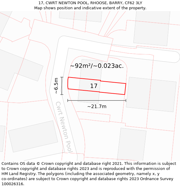 17, CWRT NEWTON POOL, RHOOSE, BARRY, CF62 3LY: Plot and title map