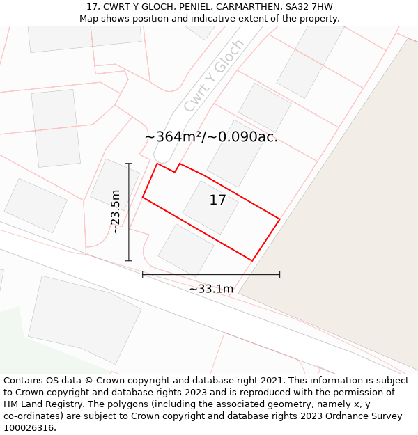 17, CWRT Y GLOCH, PENIEL, CARMARTHEN, SA32 7HW: Plot and title map