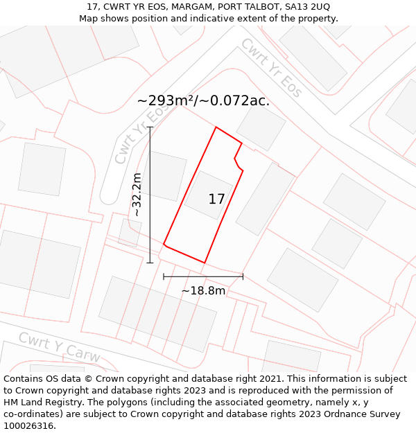 17, CWRT YR EOS, MARGAM, PORT TALBOT, SA13 2UQ: Plot and title map