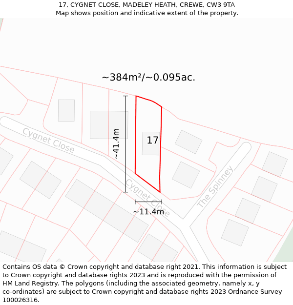 17, CYGNET CLOSE, MADELEY HEATH, CREWE, CW3 9TA: Plot and title map