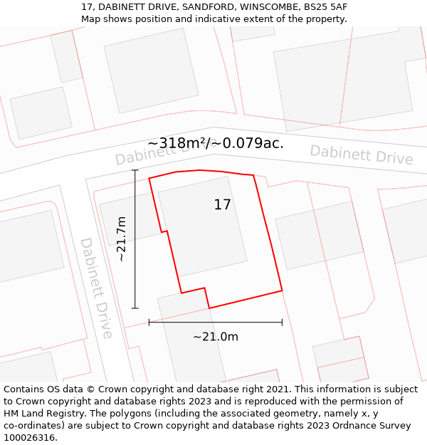 17, DABINETT DRIVE, SANDFORD, WINSCOMBE, BS25 5AF: Plot and title map