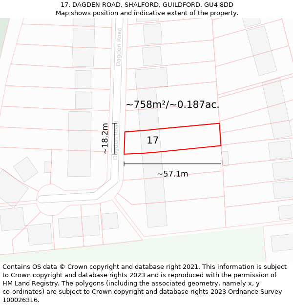 17, DAGDEN ROAD, SHALFORD, GUILDFORD, GU4 8DD: Plot and title map