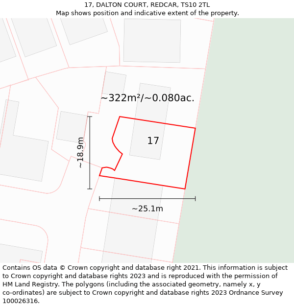 17, DALTON COURT, REDCAR, TS10 2TL: Plot and title map