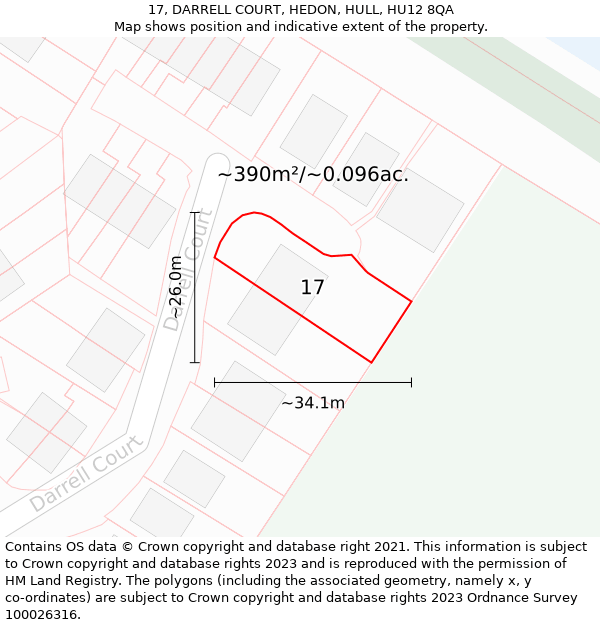 17, DARRELL COURT, HEDON, HULL, HU12 8QA: Plot and title map