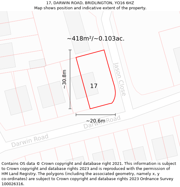 17, DARWIN ROAD, BRIDLINGTON, YO16 6HZ: Plot and title map