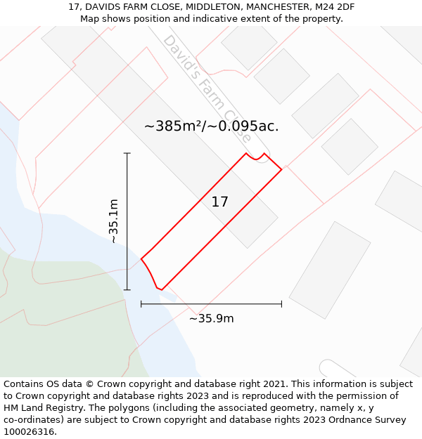 17, DAVIDS FARM CLOSE, MIDDLETON, MANCHESTER, M24 2DF: Plot and title map