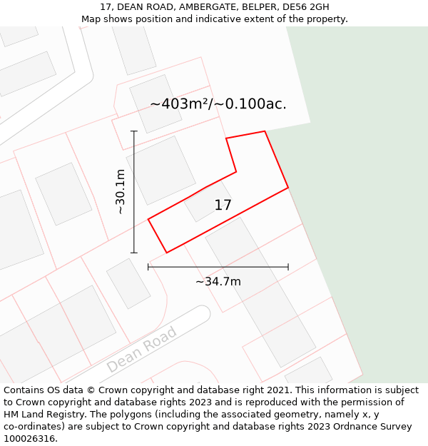 17, DEAN ROAD, AMBERGATE, BELPER, DE56 2GH: Plot and title map