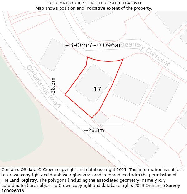 17, DEANERY CRESCENT, LEICESTER, LE4 2WD: Plot and title map