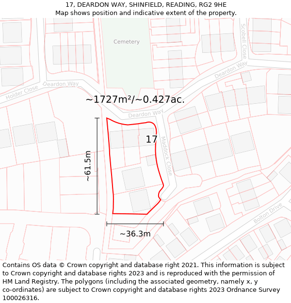 17, DEARDON WAY, SHINFIELD, READING, RG2 9HE: Plot and title map