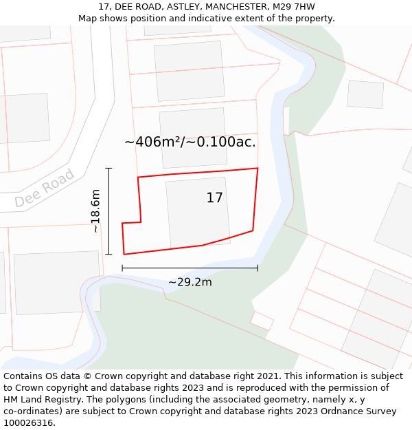 17, DEE ROAD, ASTLEY, MANCHESTER, M29 7HW: Plot and title map