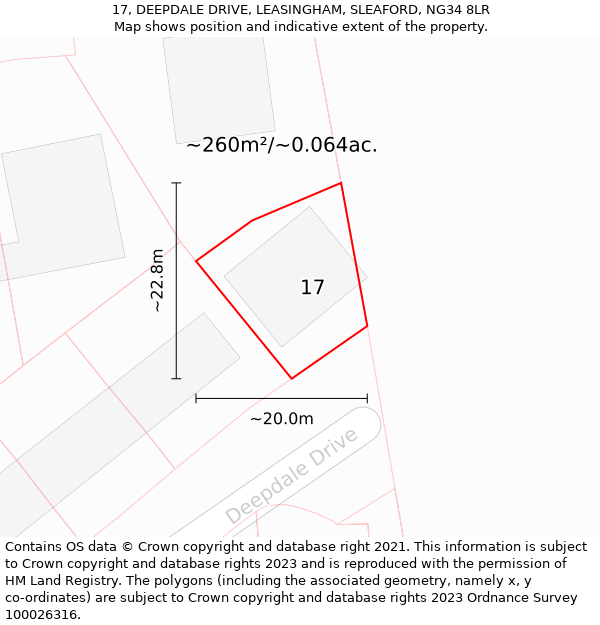 17, DEEPDALE DRIVE, LEASINGHAM, SLEAFORD, NG34 8LR: Plot and title map