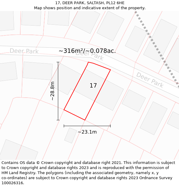 17, DEER PARK, SALTASH, PL12 6HE: Plot and title map