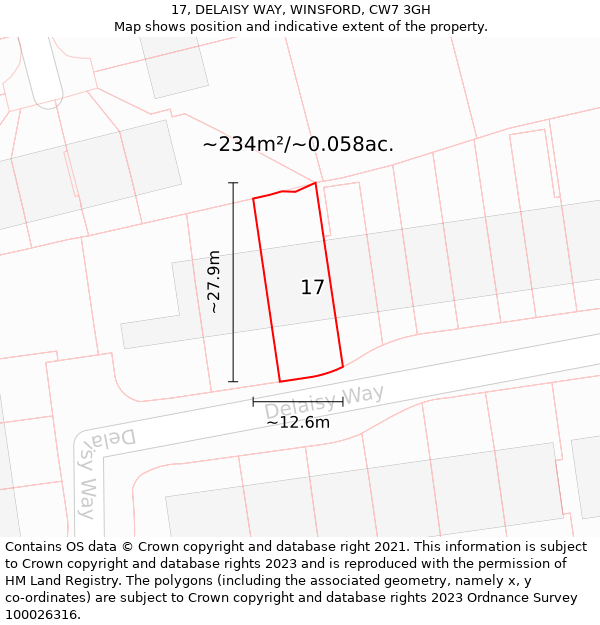 17, DELAISY WAY, WINSFORD, CW7 3GH: Plot and title map