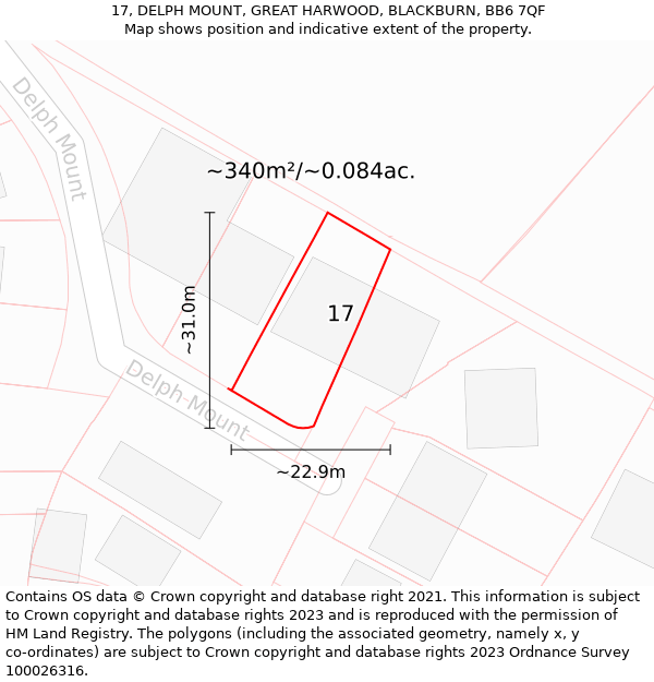 17, DELPH MOUNT, GREAT HARWOOD, BLACKBURN, BB6 7QF: Plot and title map