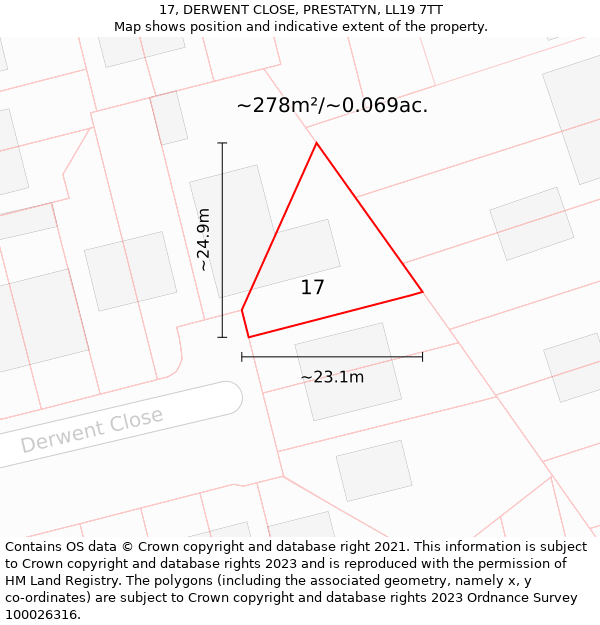 17, DERWENT CLOSE, PRESTATYN, LL19 7TT: Plot and title map