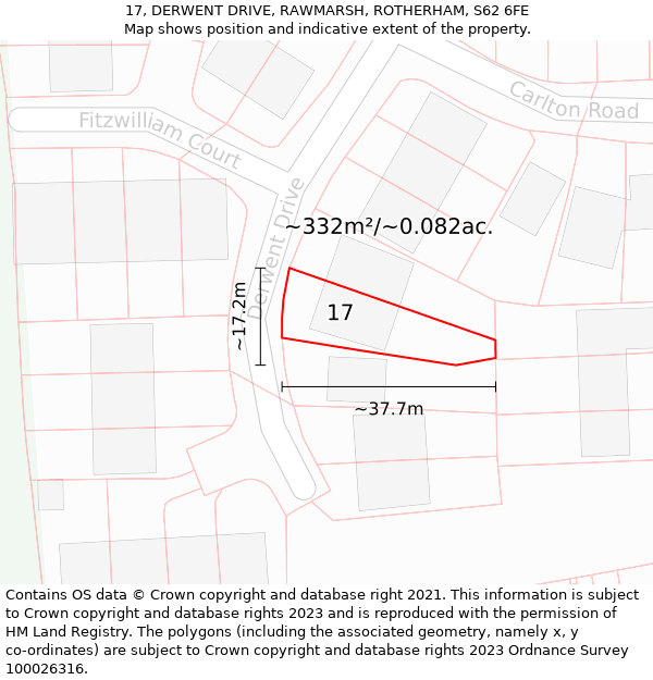 17, DERWENT DRIVE, RAWMARSH, ROTHERHAM, S62 6FE: Plot and title map