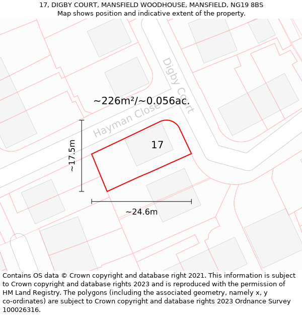 17, DIGBY COURT, MANSFIELD WOODHOUSE, MANSFIELD, NG19 8BS: Plot and title map