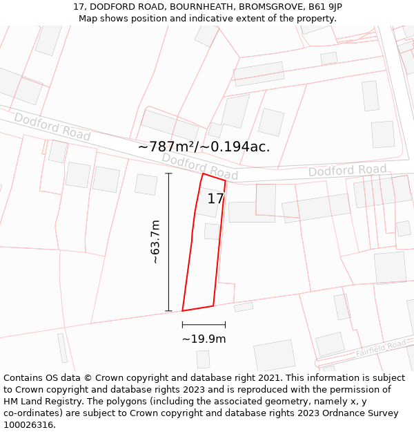 17, DODFORD ROAD, BOURNHEATH, BROMSGROVE, B61 9JP: Plot and title map