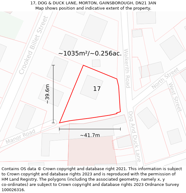 17, DOG & DUCK LANE, MORTON, GAINSBOROUGH, DN21 3AN: Plot and title map