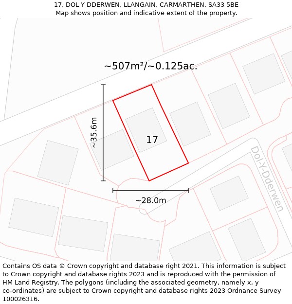 17, DOL Y DDERWEN, LLANGAIN, CARMARTHEN, SA33 5BE: Plot and title map