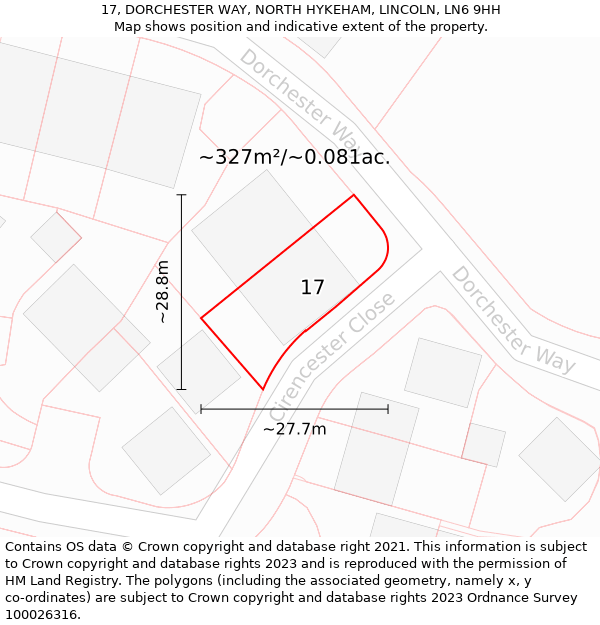 17, DORCHESTER WAY, NORTH HYKEHAM, LINCOLN, LN6 9HH: Plot and title map