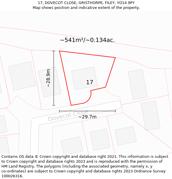 17, DOVECOT CLOSE, GRISTHORPE, FILEY, YO14 9PY: Plot and title map