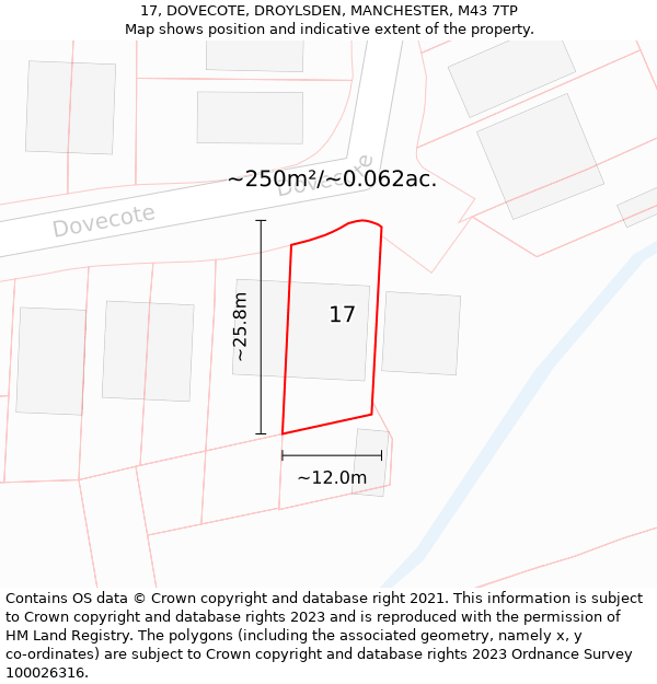 17, DOVECOTE, DROYLSDEN, MANCHESTER, M43 7TP: Plot and title map