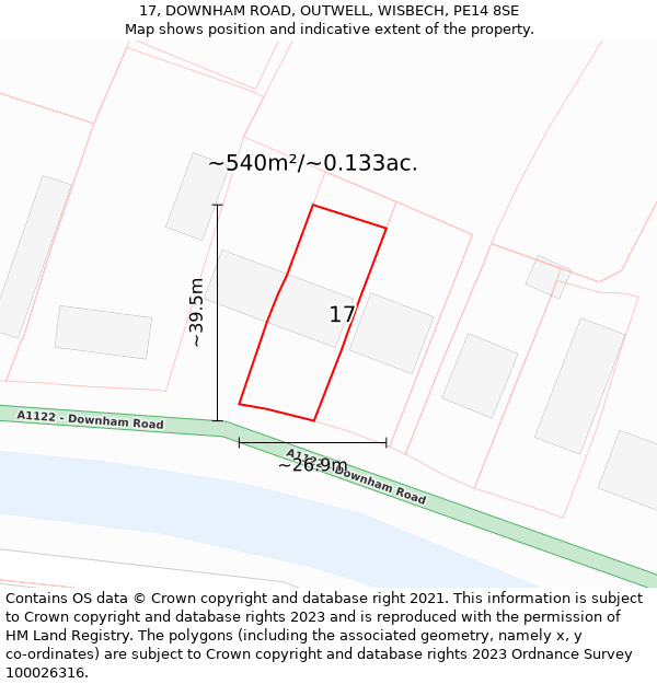 17, DOWNHAM ROAD, OUTWELL, WISBECH, PE14 8SE: Plot and title map